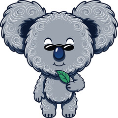 Obraz premium Cute koala eating eucalyptus leaf vector illustration flat design