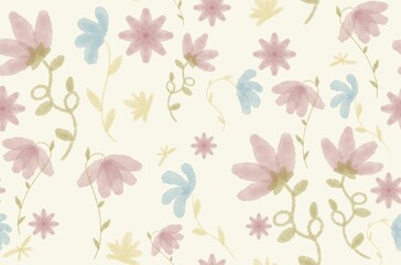 Soft Pastel Watercolor Wildflower Seamless Pattern Background