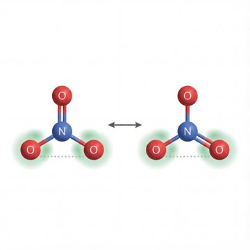 Chemical Resonance Structure of Nitrate Ion with Double Bonds and Single Bonds Representation