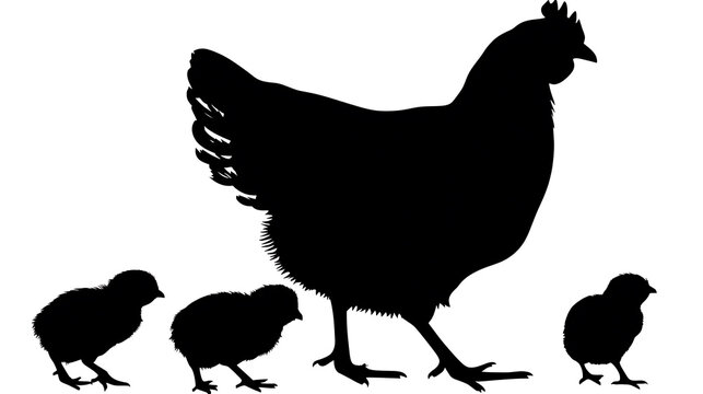 A silhouette of a hen with three chicks, representing the family and protection