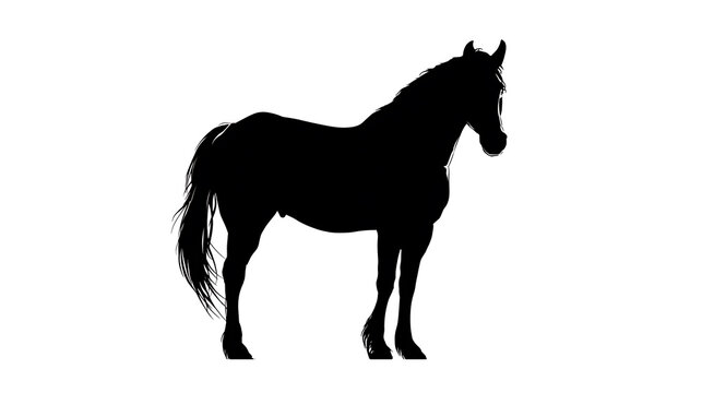 A black silhouette of a horse standing against a stark backdrop, capturing the animal's graceful form and poise