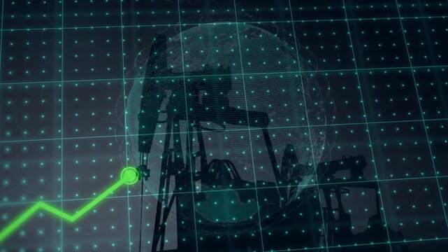 Increasing Oil Price With Bar Graph Animation, Energy Crisis, High gas and oil prices, chart of rising oil prices as symbol for energy crisis with fuel pumping rig.