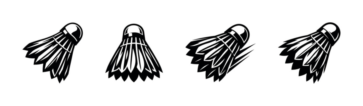 Vector illustration of badminton shuttlecocks in black and white silhouette style