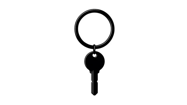 A single black key on a metal ring, symbolizing access and security. The key is isolated with a minimalist design.