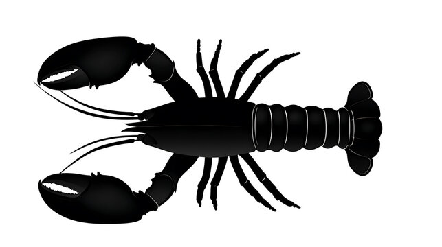 A stylized monochrome illustration of a lobster, featuring prominent claws and intricate details