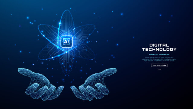 Digital butterfly emerges from hand against abstract tech background, symbolizing AI transformation and data-driven business innovation in modern network systems.