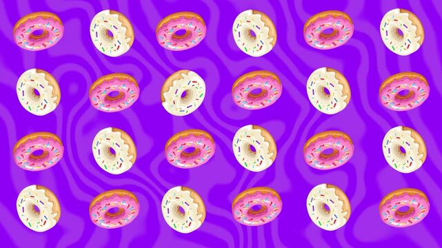 Donuts animation with Waves pattern background. Donuts Moving Background Pattern. Dynamic Animated Donuts Pattern.