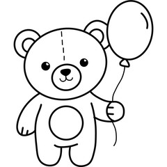 Obraz premium Cute Line Art Teddy Bear Holding A Balloon White Background Celebration Fun