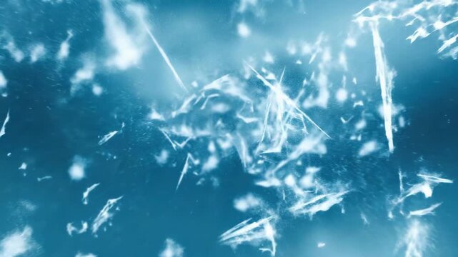 Ice crystals appear and shift in a clear blue background. The shapes change as time progresses and different conditions affect them