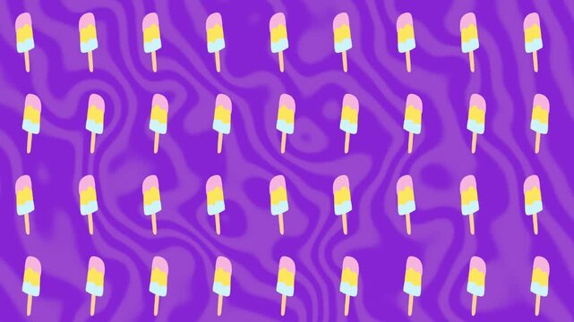 Ice Cream animation with Waves pattern background. Ice Cream Moving Background Pattern. Dynamic Animated Ice cream Pattern.
