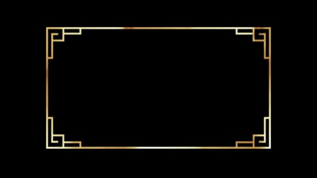 Classical rectangular golden border with circulating golden flowing light.alpha channel