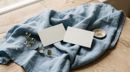 Fototapeta premium Business card mockup presentation design template fabric draped