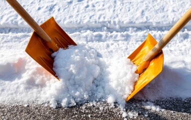 Winter Street Maintenance Scene with Snow Shovels and Salt Spreaders in Action