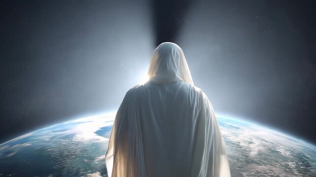 Jesus Christ Standing Before the Earth, As a Symbol of the Revelation to be Fulfilled. The Last Judgment Day
