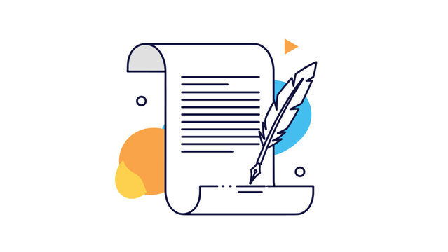 Elegant quill pen writing on a classic scroll or document, symbolizing formal writing, legal contracts, historical records, and traditional communication.