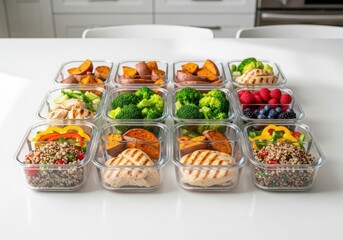 A collection of meal prep containers filled with healthy food