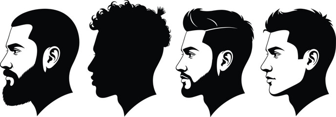 Men Face Profile Silhouettes Collection Different Hairstyles and Beard Styles Male Portrait Vector Illustration Set © MDBELAL
