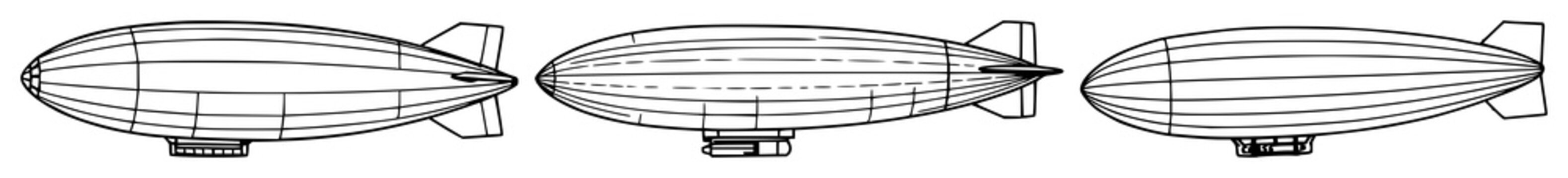 Zeppelin set with black line art classic zeppelin airship featuring aviation, transport, vintage design with engineering and illustration