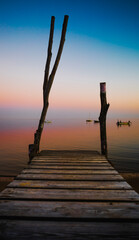 Fototapeta premium Péninsule du Cap-Ferret, Bassin d'Arcachon, France, Gironde, Nouvelle-Aquitaine, ponton en automne