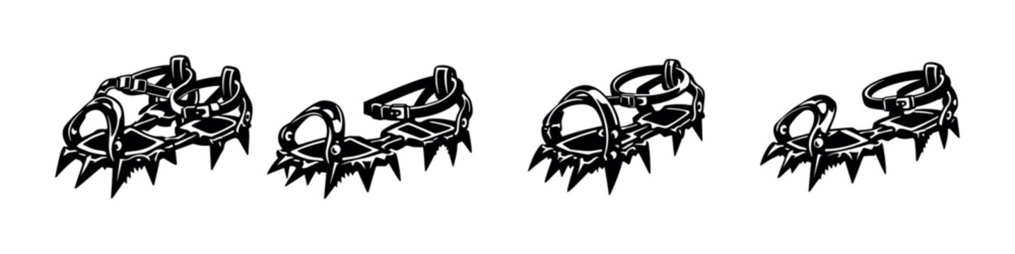 Set of black and white ice climbing crampons vector illustration