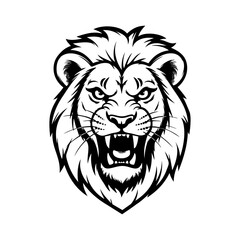 Dibujo sencillo con líneas de la cabeza de un león macho enojado rugiendo  © teracreonte