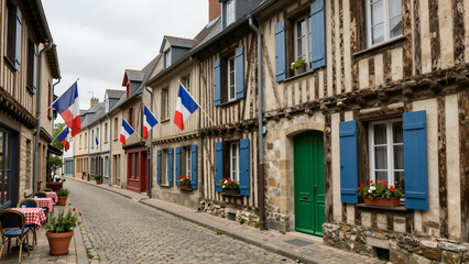 Fototapeta premium French Town Cobblestone Street Scene
