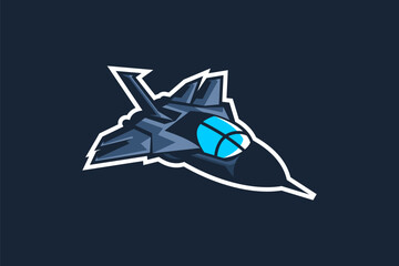 Obraz premium American cold war jet fighter plane vector illustration. simple aircraft logo, military equipment.