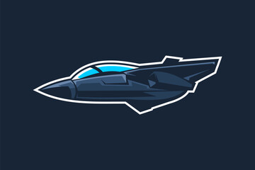 Obraz premium American cold war jet fighter plane vector illustration. simple aircraft logo, military equipment.