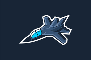 Obraz premium American cold war jet fighter plane vector illustration. simple aircraft logo, military equipment.