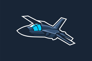 Obraz premium American cold war jet fighter plane vector illustration. simple aircraft logo, military equipment.