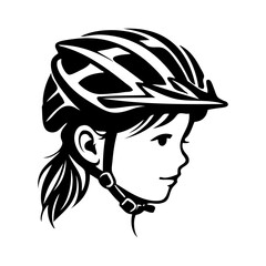 Logo club ciclista. Dibujo con líneas de la cabeza de una niña con casco ciclista. Icono equipo de protección de ciclismo  © teracreonte