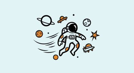 Astronaut floating in space surrounded by planets and stars. © art.Co