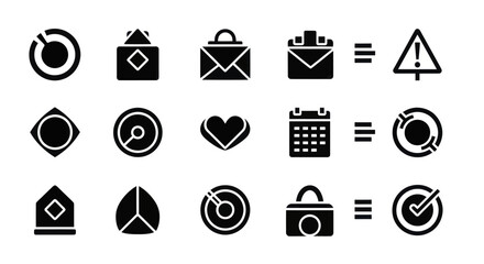 Collection of Black Icons Representing Various Concepts and Objects.