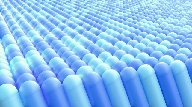 Abstract intestinal villi concept: Infinite field of waving blue 3D microscopic tubes - Clean biome medical 3D seamless loop animation ProRes 4444 3d render.