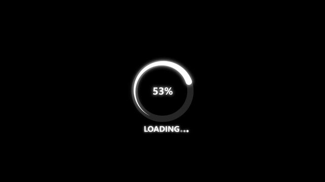 Abstract circle loading animation. Futuristic circle progress loading bar 0-100 percent on black background. Glowing white progress bar. 4k video.