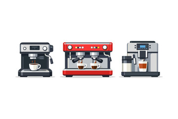 Obraz premium Collection of three different types of modern espresso machines making coffee
