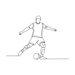 Fototapeta premium A minimalist line art illustration of a soccer player kicking a ball with dynamic movement