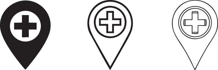 Obraz premium Set of 3 medical location pin icons vector