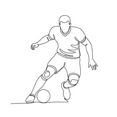 Fototapeta premium A minimalist line art illustration of a soccer player kicking a ball in a dynamic pose