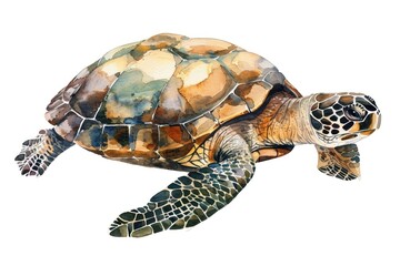 Obraz premium Cute sea turtle reptile animal white background.