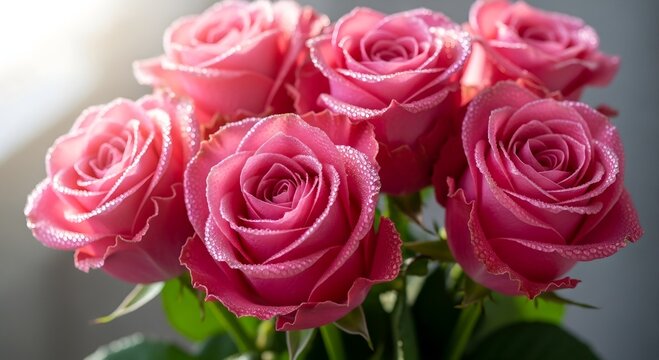 Fresh pink rose flowers close up romantic floral background