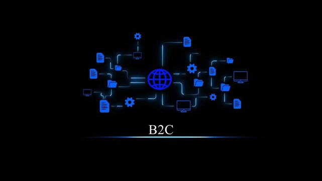 Glowing B2 C Digital Network with Connected and Globe Animation for Business Technology Presentation
