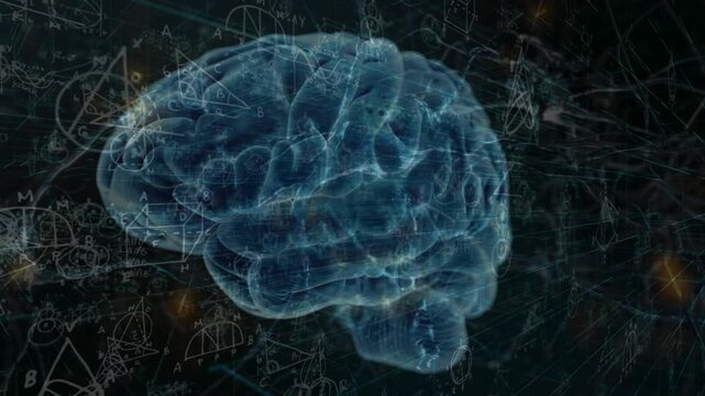 Human brain anatomy science concept medical with Science, Math, Chemistry Equations animation.