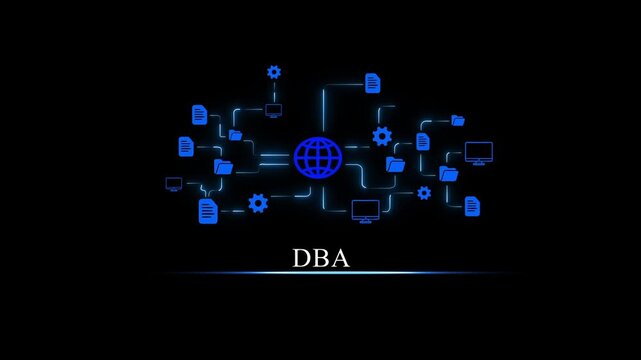 Database Administration Concept with Glowing Network Connections and Digital on Dark Background data management