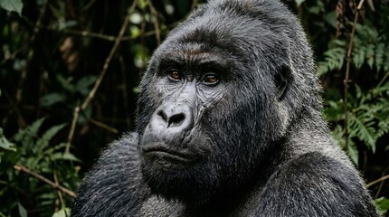 Obraz premium portrait of a majestic mountain gorilla in its natural forest habitat