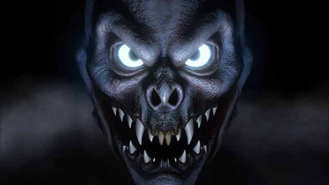 Spooky monster face in darkness.