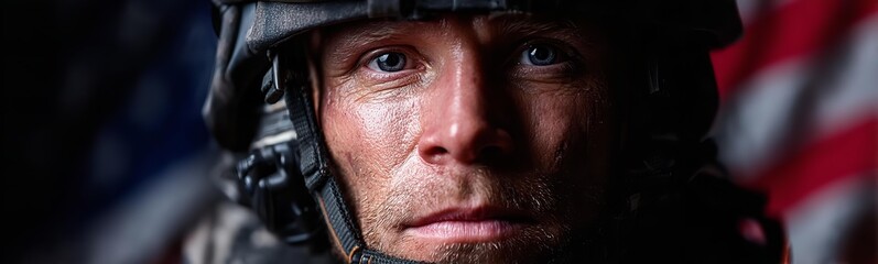 Obraz premium A military man looking at the camera against a dark background