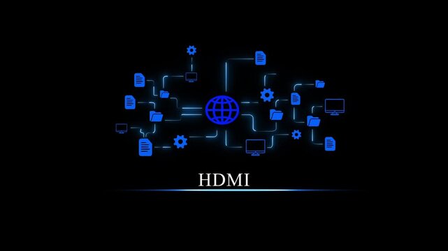 Tech Digital Network Connection with H D M I Interface and Global Data Flow Animation HDMI interface