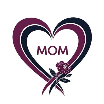 A purple rose mom heart graphic with navy blue intertwined ribbons