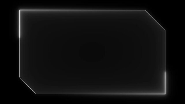 Futuristic Neon Frame Overlay Abstract Geometric Shape Glowing White Light on Black Background Sci Fi Technology Interface Element Digital Design Concept